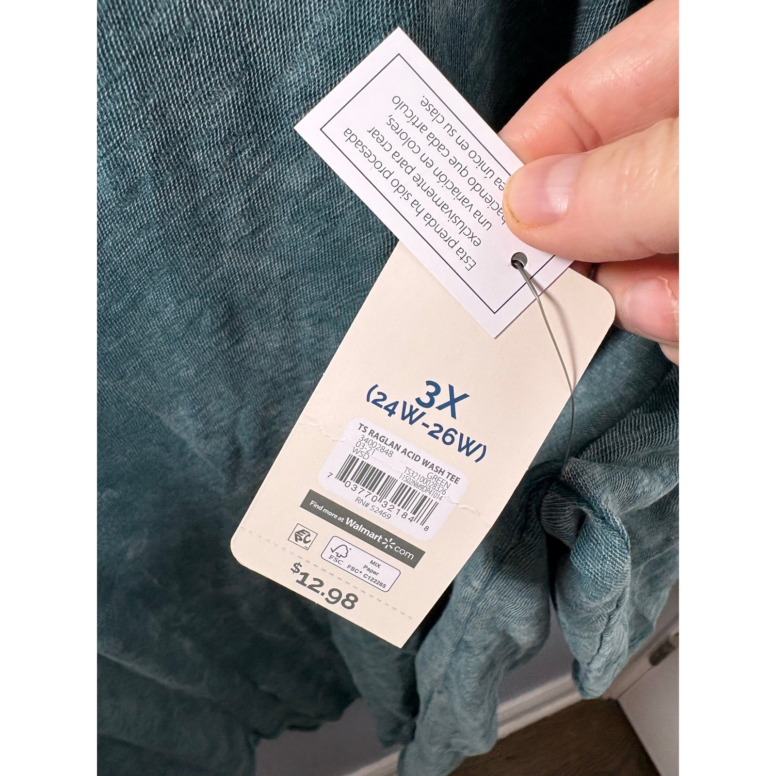 Terra & Sky Teal Mineral Wash Oversized Raglan Top 3/4 Sleeve Plus Size 3x Nwt — image 5 of 5